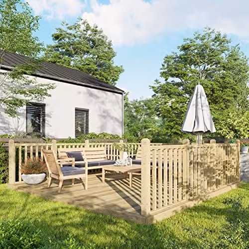 Powersheds Premium Wooden Decking Kit in Brown with Hand Rails on Three Sides