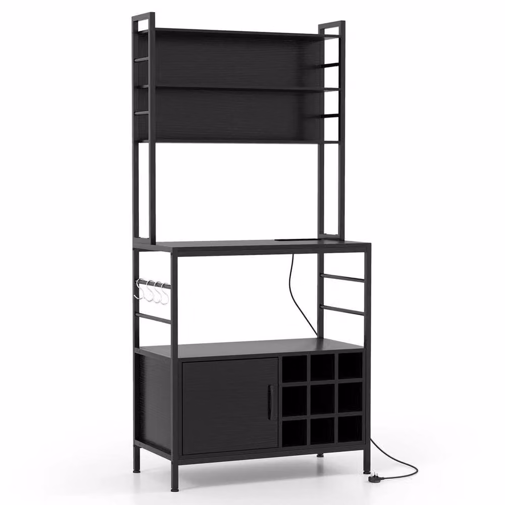 FORGEVIO Bakers Rack with Power Outlet and Microwave Stand in Black – 6