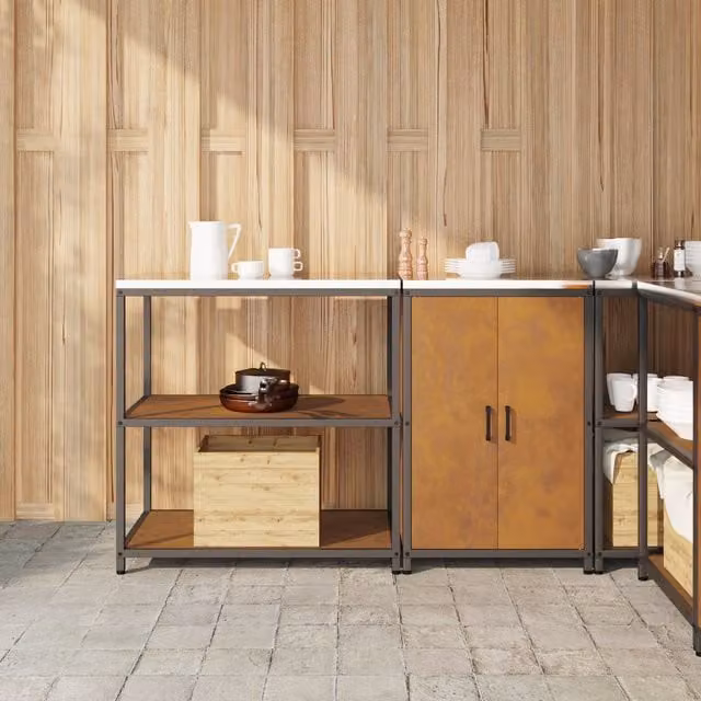 Berkfield Home Modern Metal Kitchen Storage Set in Brown, 2 Pieces, W/D/H: 150 x 50 x 92 cm – 1