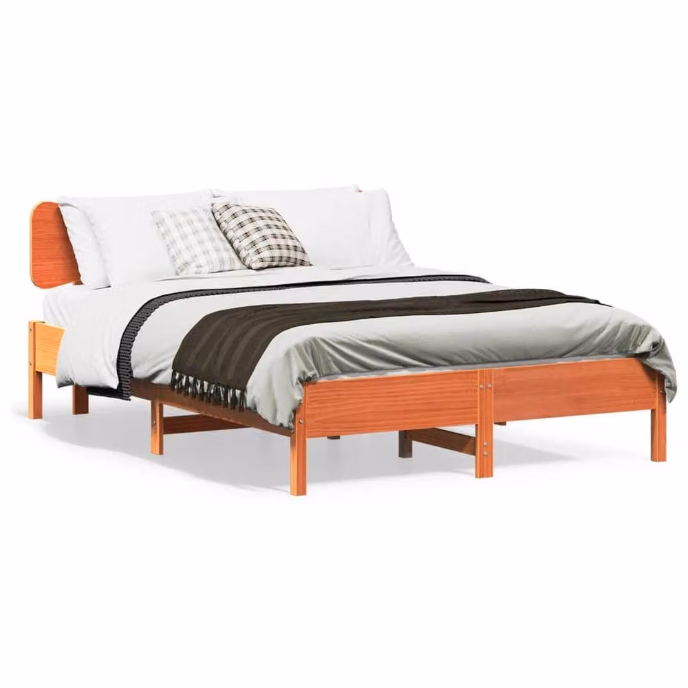 Berkfield Home Beautiful Solid Wood Bed Frame in Waxed Brown, W/D/H: 140 x 190 x 81 cm – 2