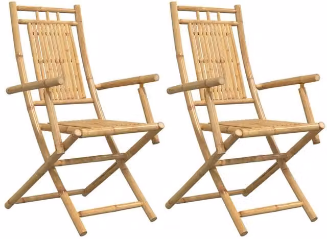 Berkfield Home Set of 2 Brown Bamboo Folding Garden Chairs, W/D/H: 53 x 66 x 99 cm