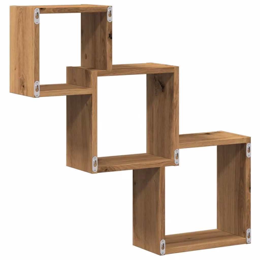 Berkfield Home Artisan Oak Wall Cube Shelves, Brown, W/D/H: 68 x 15 x 68 cm – 4