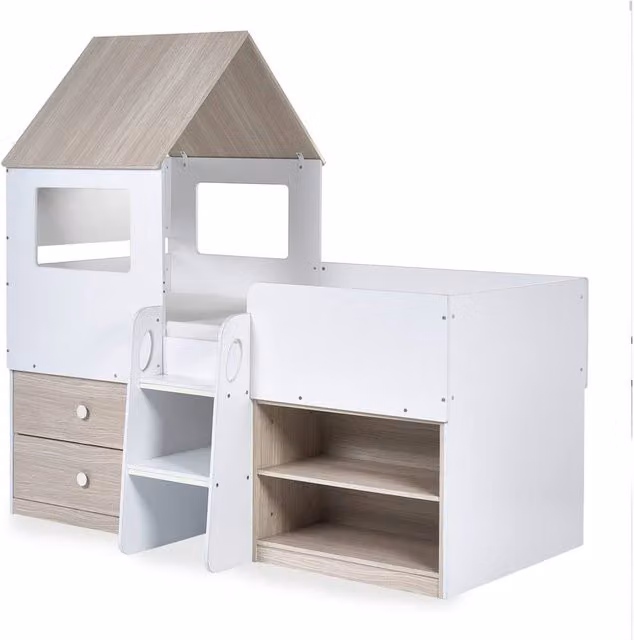 Cheshire Modern Midsleeper Bed in White and Multicolour Solid Wood with Stairs and Drawers, W/D/H: 90 x 190 cm – 1