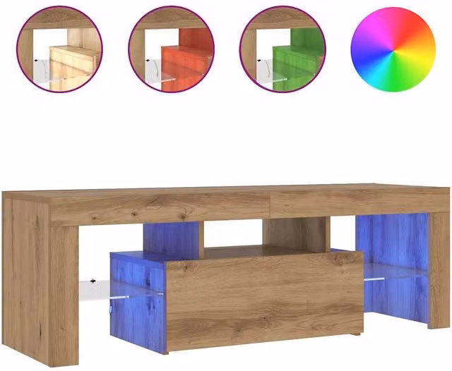 Berkfield Home Artisan Oak TV Cabinet with LED Lights, Brown, W: 120 cm, D: 40 cm, H: 36.5 cm – 1