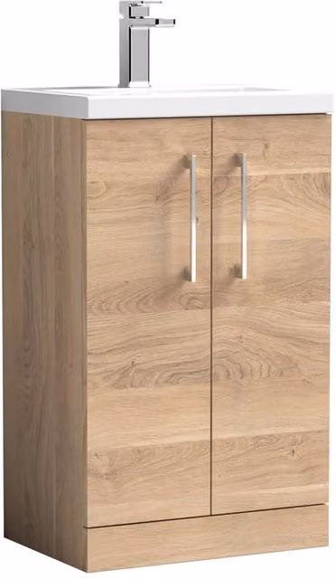 Balterley Bramshall Compact 2 Door Bleached Oak Vanity Basin Unit in Brown, W: 50 cm, H: 84 cm