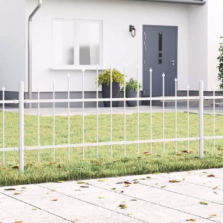 Berkfield White Steel Garden Fence with Hoop Top, H: 170 cm x W: 75 cm