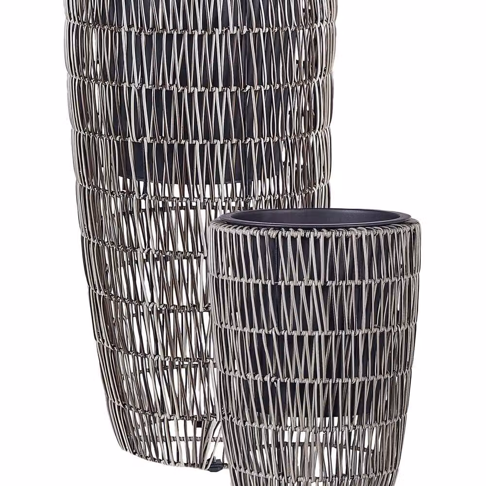 Wyld and Coco Brown Two-Pack PE Rattan Plant Pots with Plastic Inserts – 1