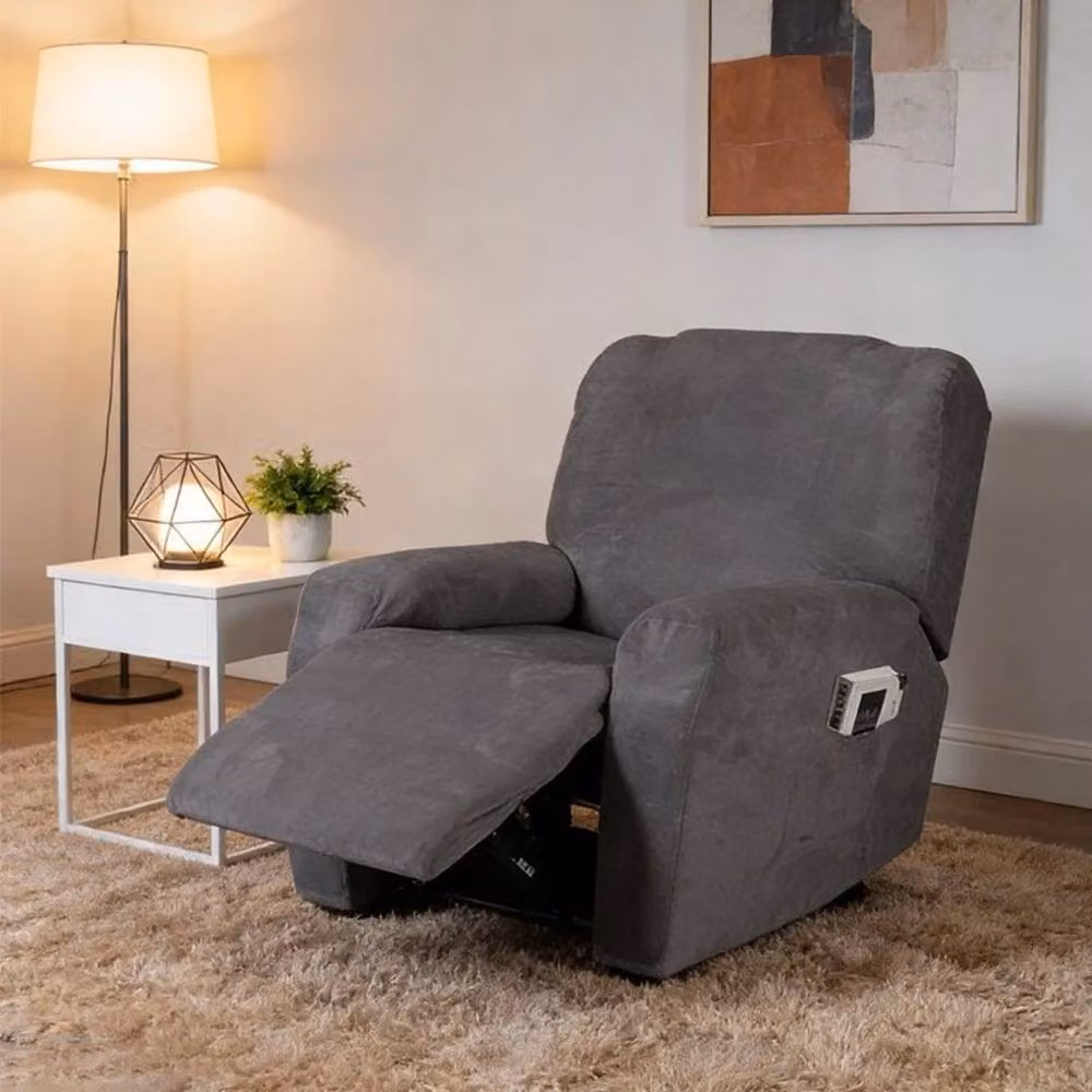 FLAVORA Grey Velvet 1 Seater Super Stretch Recliner Sofa Slipcover – 5