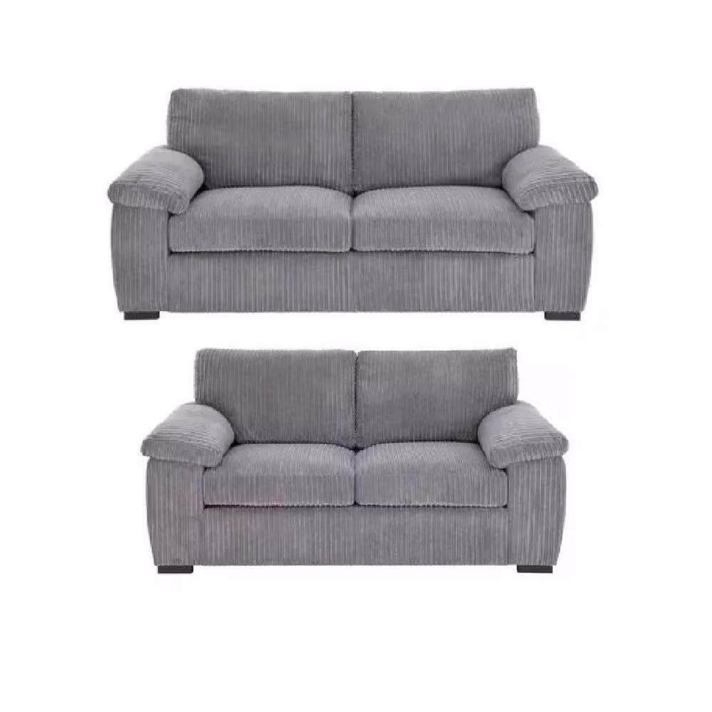 SquareBoxx Positano Grey Jumbo Cord Fabric 3+2 Seater Sofa Set with Scatter Cushions – 2