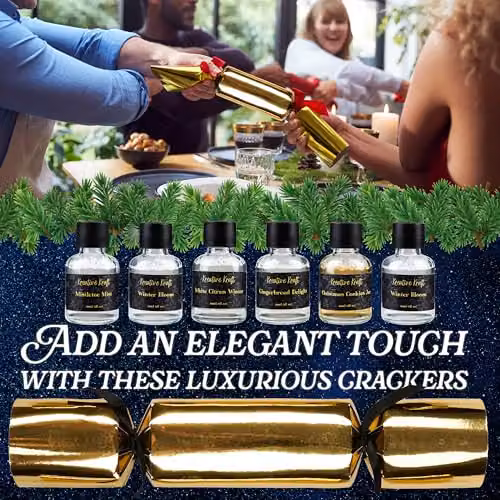 KreativeKraft Luxury Christmas Crackers Pack of 6 with Scented Reed Diffuser in Gold and Multicolour – 5