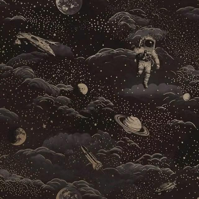 Holden Décor Lost In Space Retro Matt Wallpaper in Black – 1