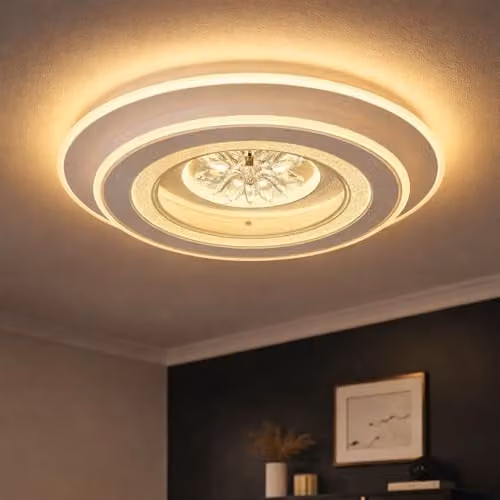 Globo Lighting LED Crystal Ceiling Light with Remote Control, Dimmable CCT and Timer, White and Chrome, Diameter: 46 cm – 1