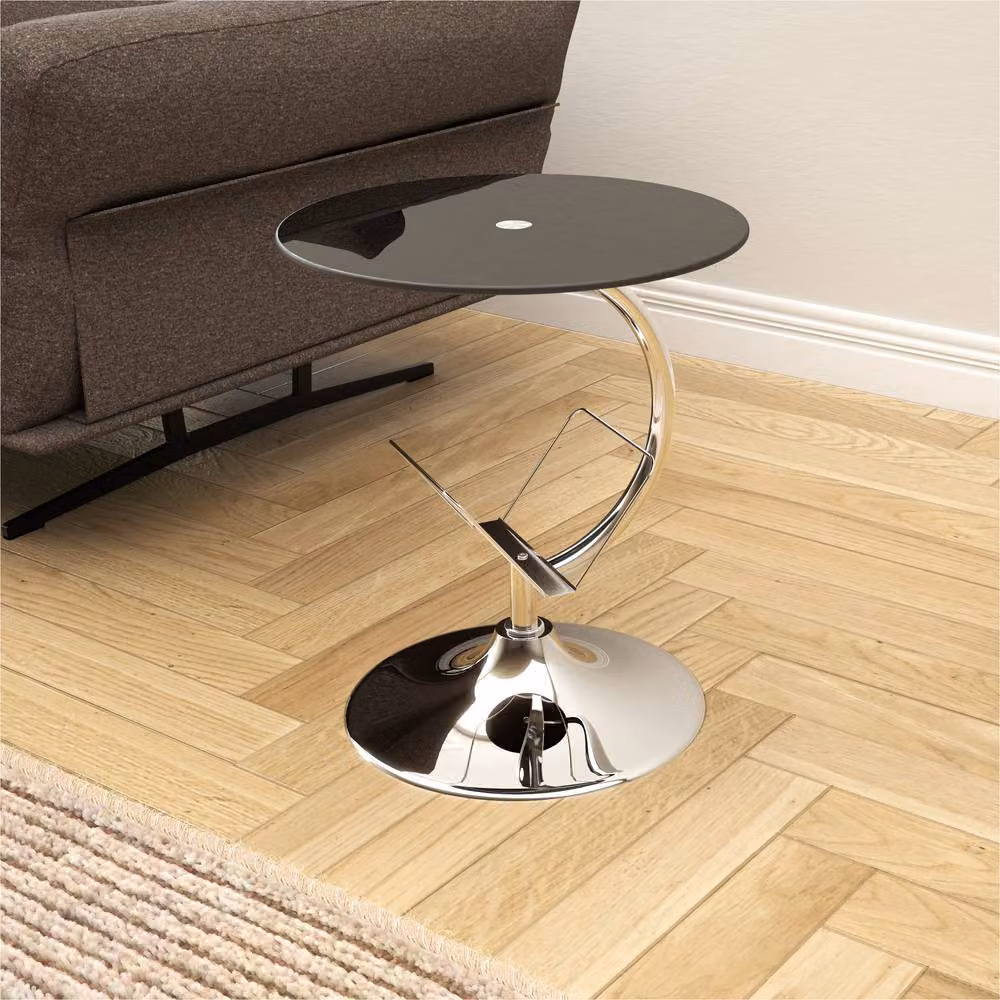 AVF T41 Modern Living Room Side Table with Black Glass Top and Silver Metal Base, W/D/H: 45 x 45 x 52 cm – 2
