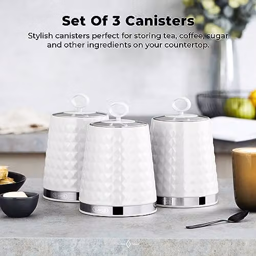 Tower Solitaire Set of 3 Airtight White Canisters with Stainless Steel Lids – 2