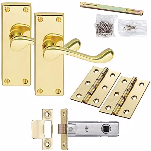Loops Brass Victorian Scroll Lever Turn Door Handle and Latch Pack with Square Backplate