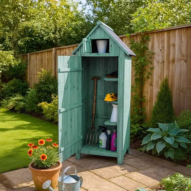 Jack Stonehouse Tall Slim Wooden Outdoor Garden Storage Shed in Green