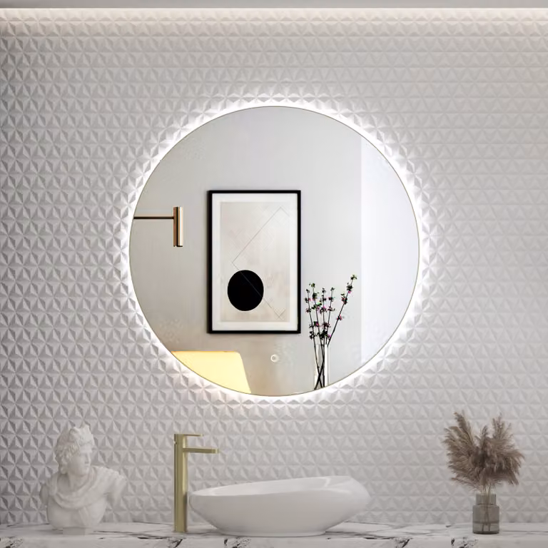 Royal Bathrooms Luton Round Backlit LED Illuminated Bathroom Mirror in Gold with Touch Sensor and Anti-Fog Feature
