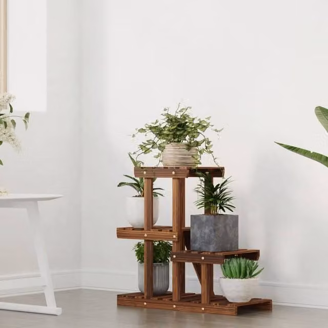 Berkfield Home Elegant Flower Stand in Brown Solid Wood, W/D/H: 58 x 25 x 51 cm