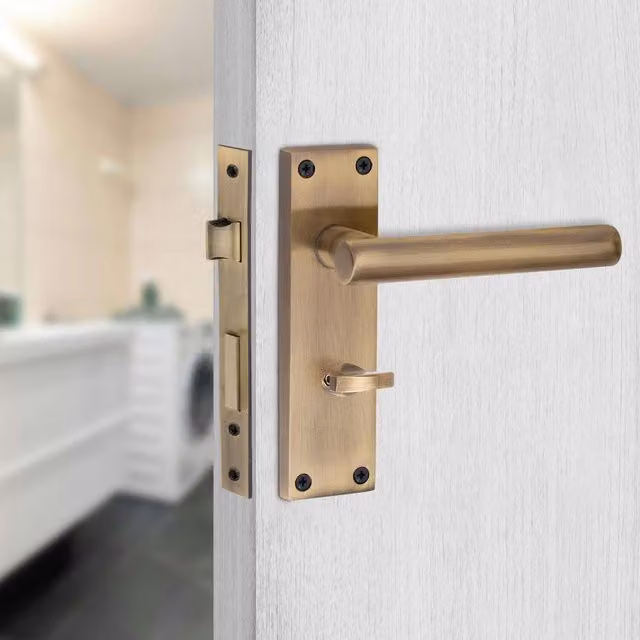 Golden Grace Victorian Straight T-Bar Bathroom Handle on Backplate in Bronze Brass