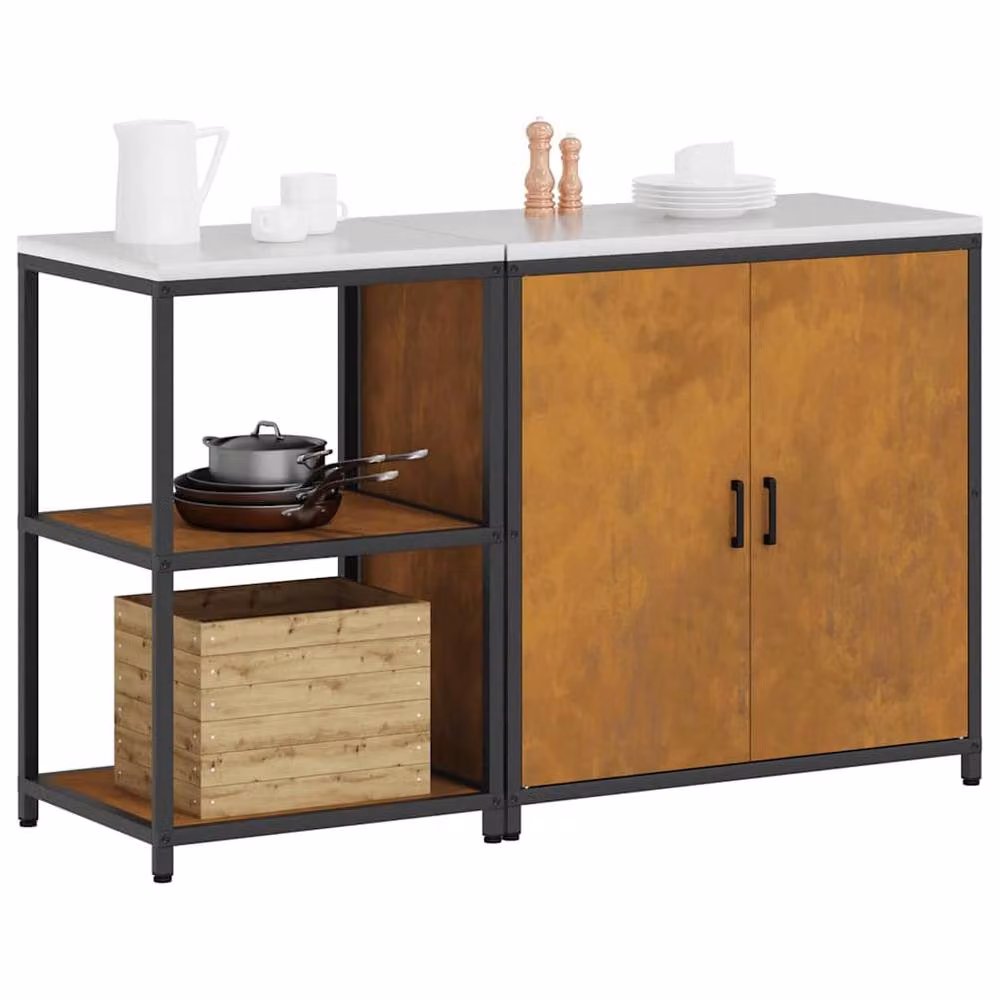 Berkfield Home 2-Piece Modern Metal Storage Set with Adjustable Shelves and Hinged Doors in Black and Brown – 3