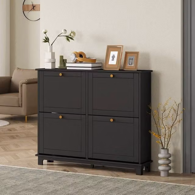 EONLION Black and Gold Modern Storage Cabinet with 4 Flip Drawers – 1
