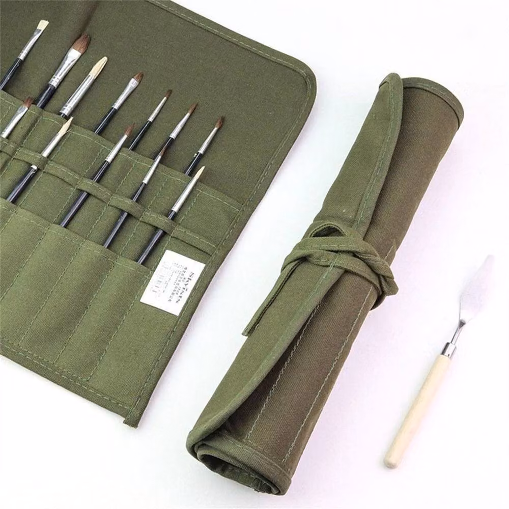 SPETLEK Green Canvas Roll Up Paint Brush and Pen Holder with 22 Holes, W/H: 52 x 1000 cm – 2