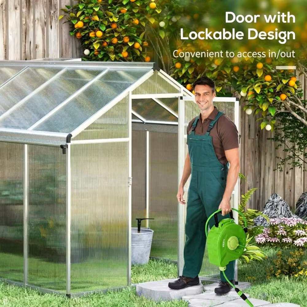 STILVORA Walk-In Pent Greenhouse with Transparent Polycarbonate Panels, W/D/H: 305 x 195 x 192 cm – 4