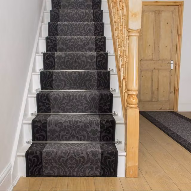 runrug Baroque Stair Runner Carpet in Black, W: 80 cm, L: 600 cm