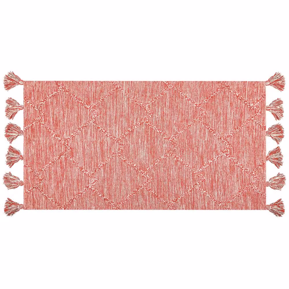Wyld and Coco Red and White Geometric Cotton Area Rug with Fringes, W: 80 cm, L: 150 cm – 3