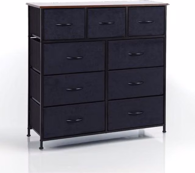 Modcraft 9 Drawer Black Chest in Matt Metal and Wood