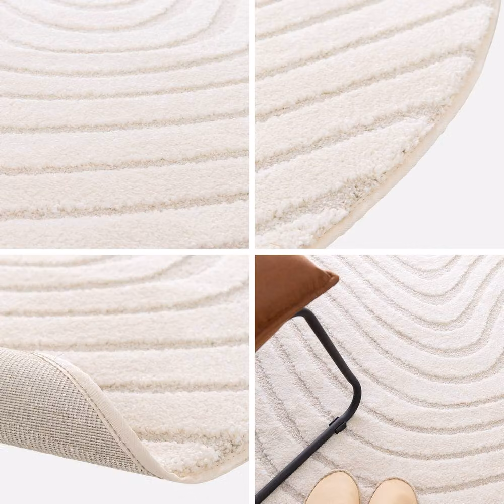 Sweekeec Round Wavy Pattern Interior Rug in Beige, W: 100 cm, D: 160 cm – 2