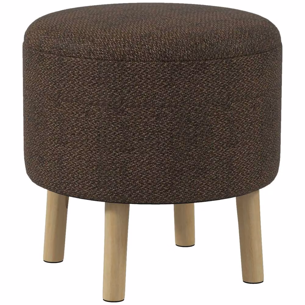 Wyld Haus Roli Round Storage Ottoman in Dark Brown Linen Look, W/D/H: 40 x 40 x 39 cm – 2