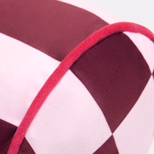OHS Checkerboard Matte Velvet Bolster Pillow in Pink and Red, 46 x 20 cm – 5