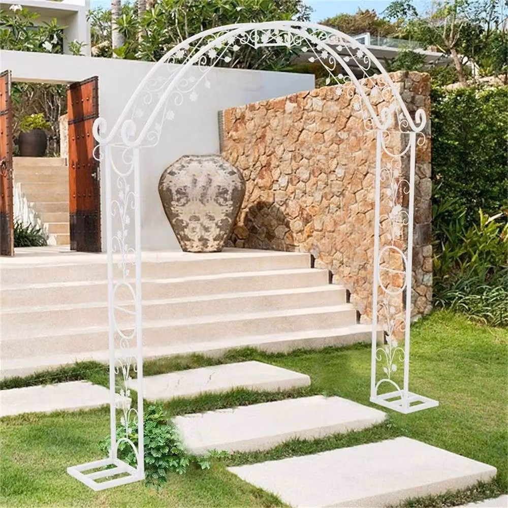 SPETLEK Heavy Duty Metal Garden Arch Trellis Support in White, W/D/H: 220 x 30 x 240 cm – 2