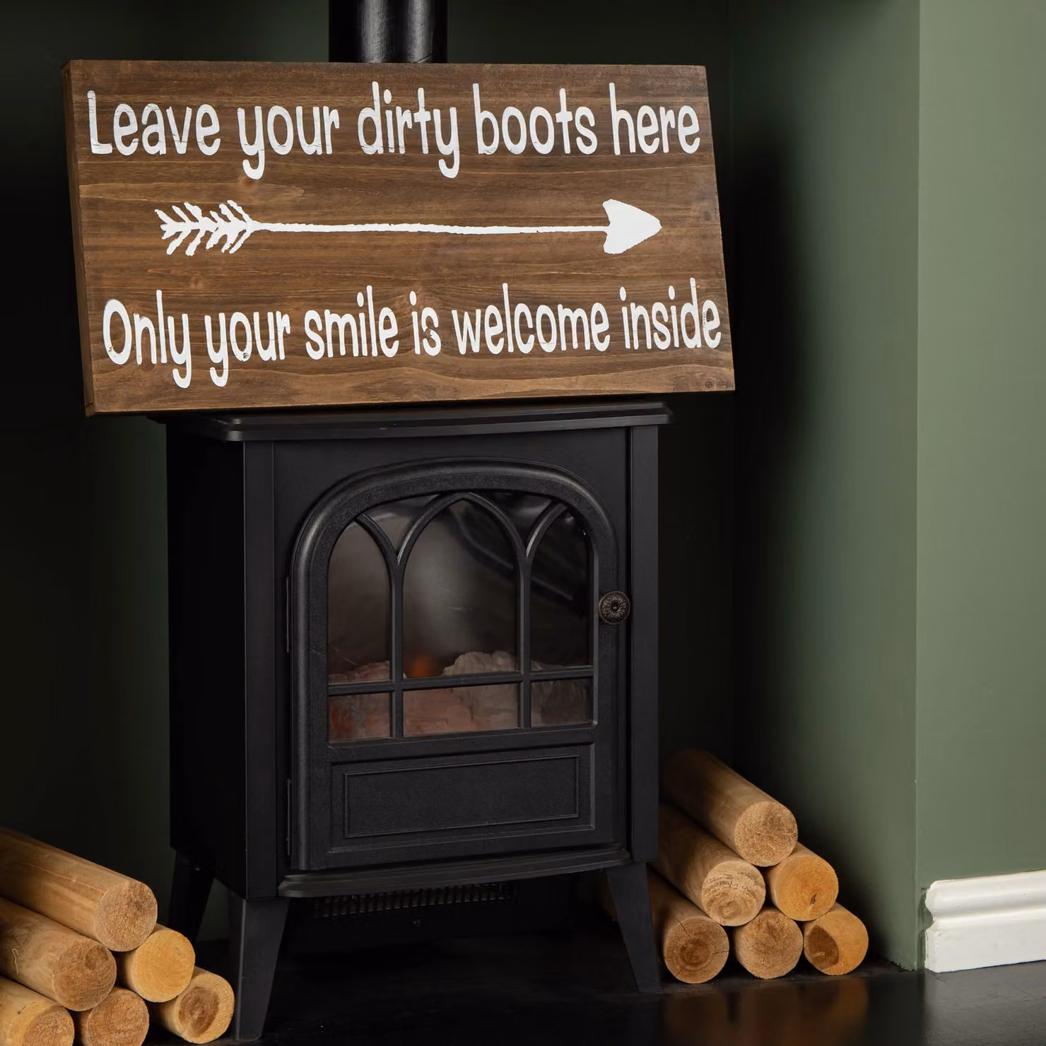 Samuel Alexander Rustic Wood Hanging Wall Plaque in Brown and White, W: 60 cm, H: 30 cm – 2