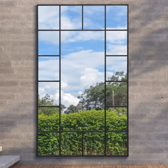 MirrorOutlet Modern Rectangular Outdoor Wall Garden Mirror in Black, Height: 200 cm