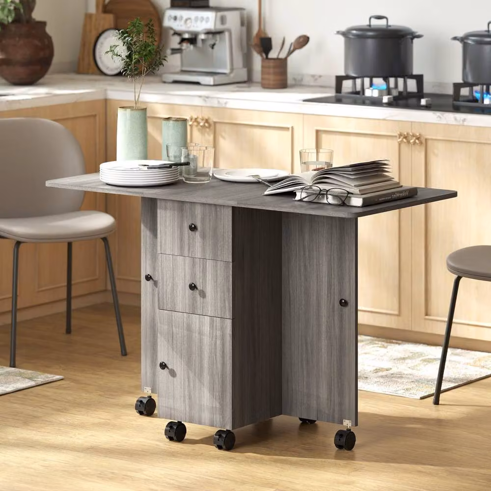 Wyld Haus Todiralo Grey Drop Leaf Dining Table with Built In Storage for 6, W/D/H: 120 x 60 x 76.5 cm – 3