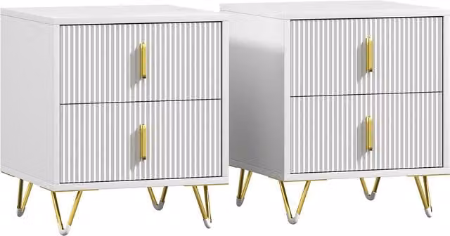 HOMCOM Set of 2 Elegant Two-Drawer Chests in White and Gold-Tone – 1