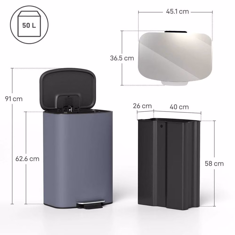 KORVIXA Grey Pedal Bin with Soft-Close Lid and Removable Inner Bucket, Height: 100 cm – 2