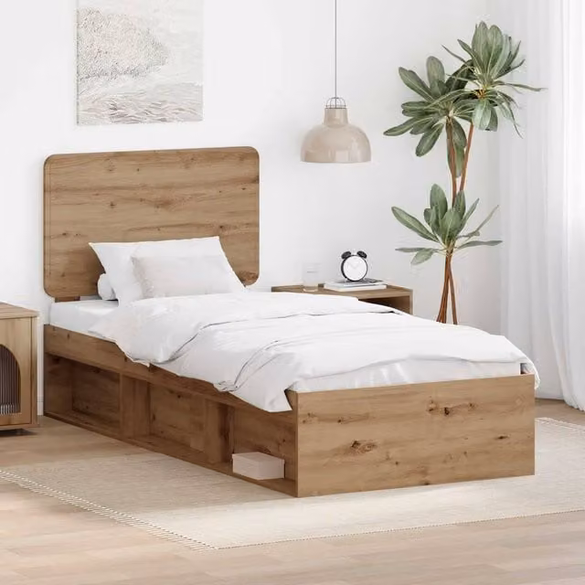 Berkfield Home Artisan Oak Bed Frame in Brown, Solid Pine and Wood, W/D/H: 90 x 190 cm – 1
