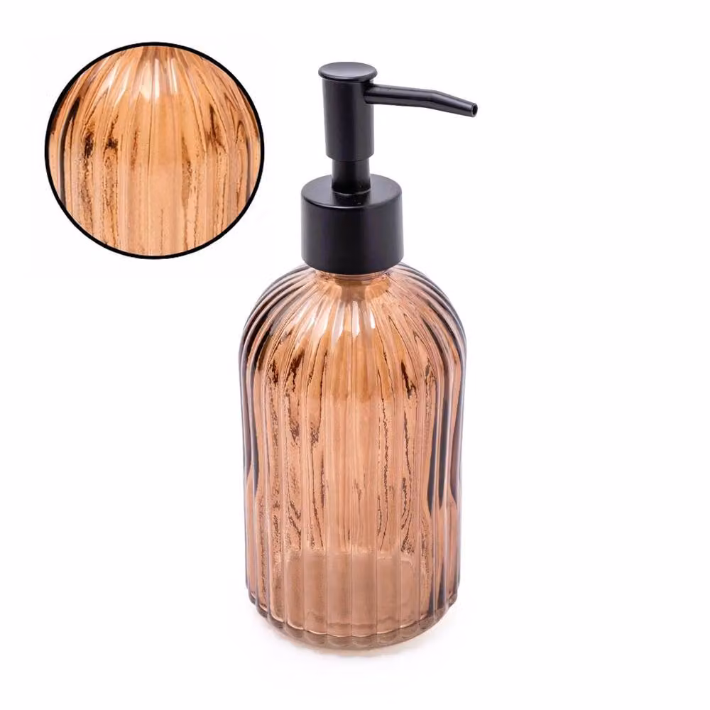 Candlelight Apothecary Glass Soap Dispenser with Black Pump in Amber – 2