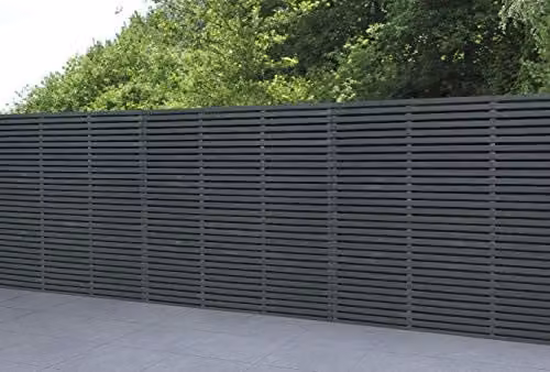 Forest Impregnated Double Slatted Wooden Fence Panel in Anthracite Grey, Pack of 3, H: 180 cm – 2