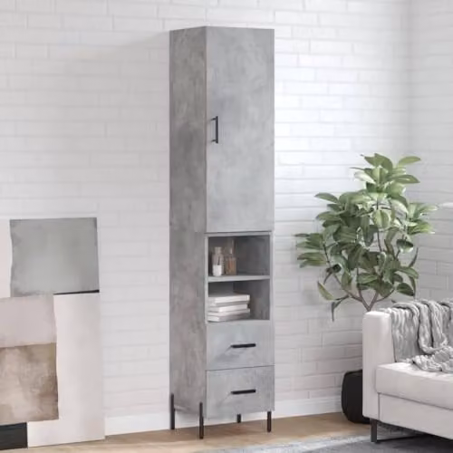 vidaXL Industrial Highboard in Concrete Grey with Internal Shelves and Drawers, W/D/H: 34.5 x 34 x 180 cm – 2