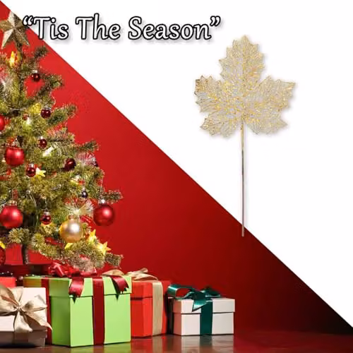 VFM e-Store Gold Glitter Maple Leaf Christmas Spray Decoration, W: 22 cm, H: 45 cm – 5