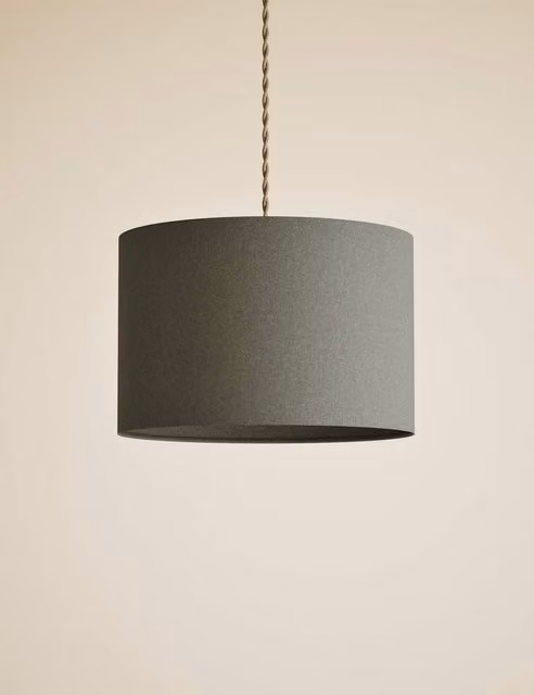 M&S Classic Cylinder Fabric Lampshade in Khaki Green and Grey Cotton Mix
