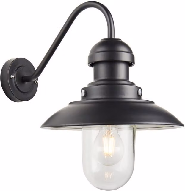 Endon Hereford Traditional Outdoor Dome Wall Light in Matt Black with Transparent Glass, IP44 Rated