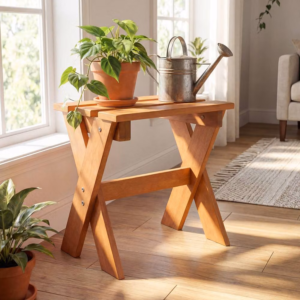 Costway Solid Wood Side Table and Flower Stand in Brown and Beige – 3