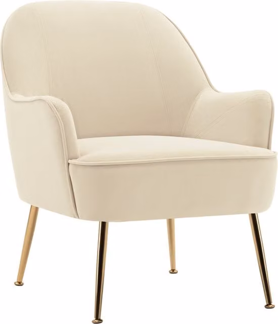 Modern White Velvet Tub Armchair with Gold Accents
