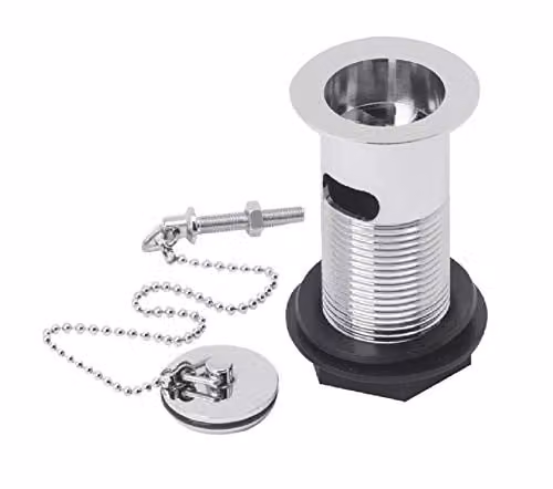 Nuie E303 Modern Brass Basin Waste with Poly Plug and Ball Chain, Chrome