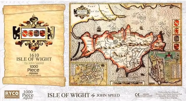 Isle of Wight Historical Map 1610 1000 Piece Jigsaw Puzzle in Multicolour and Yellow
